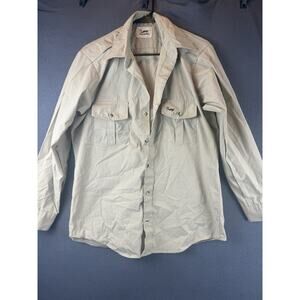 Vtg Duxbak Shirt Long Sleeve Button Front Hunting Fishing Tan Khaki Size M USA